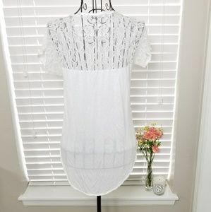 Guess White Short Sleeved Lace Back Tee Shirt